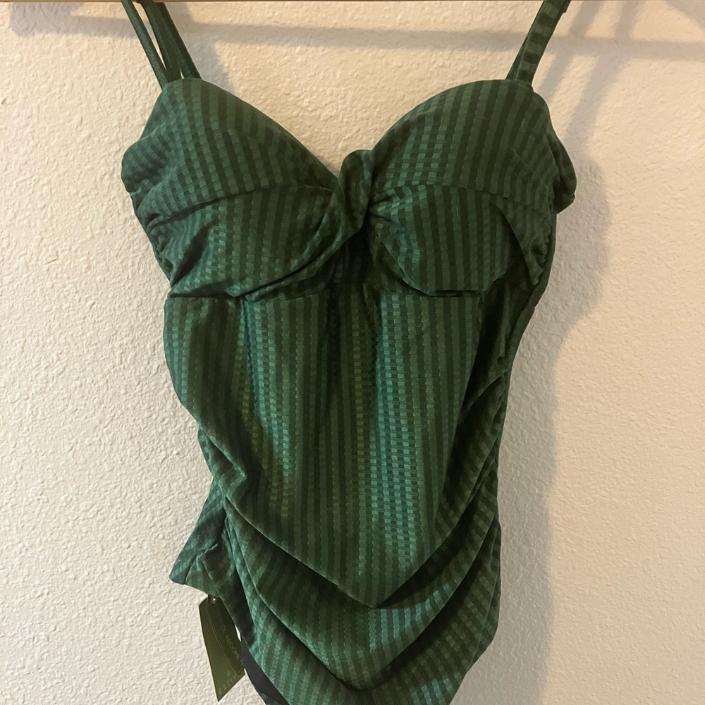 Estivo Strapless Control Green Check Swimsuit- Med